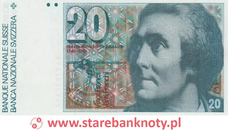 widok banknotu 20 franków szwajcarskich awers